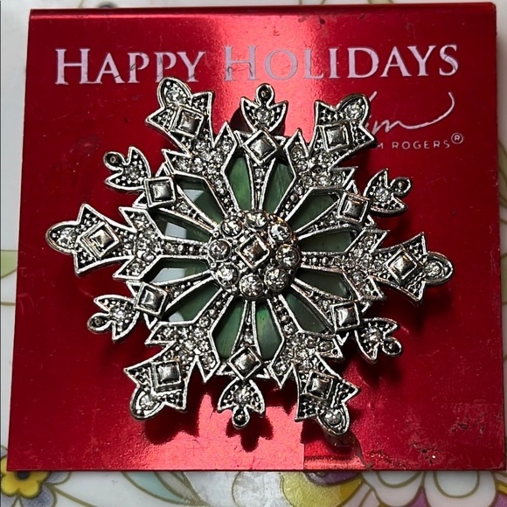 Kim Rogers Silver and Green Holiday Ornament